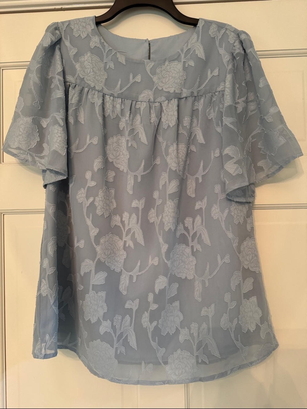 Light Blue Floral Chiffon Women's Blouse